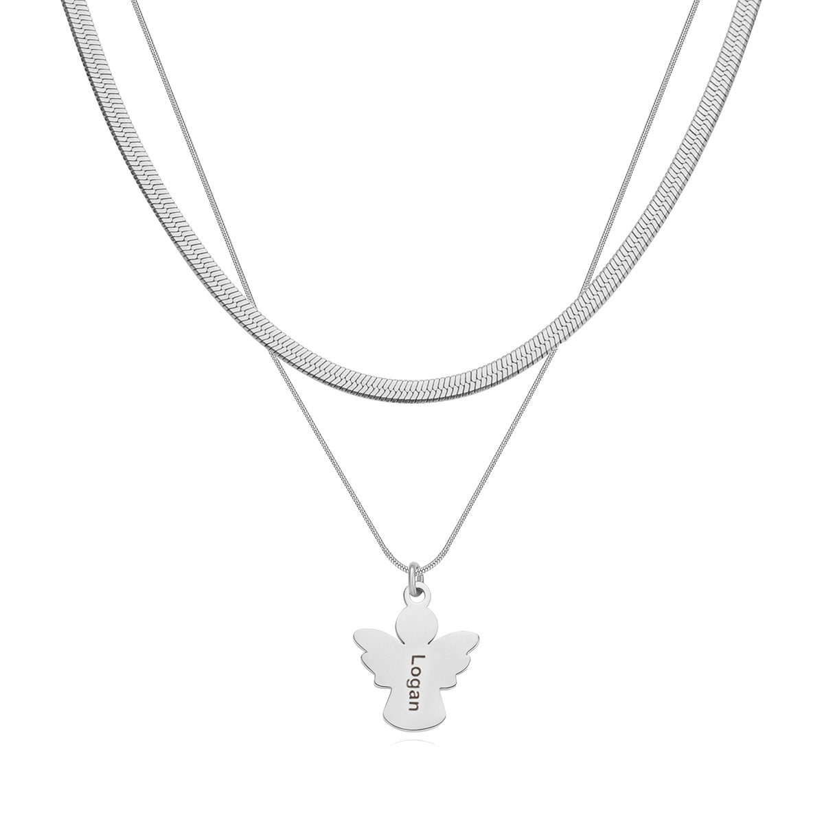 Personalised memorial angel layered necklace