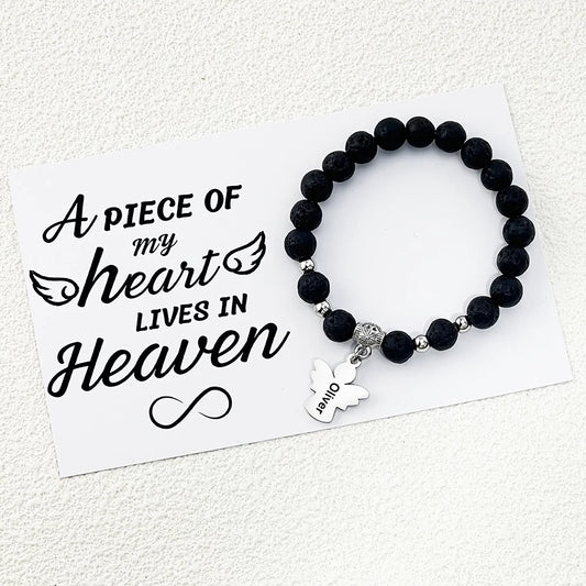 Personalized Memorial Natural Lava Rock Beads Angel Bracelet