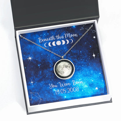 Personalized Birth Moon Phase Charmed Simplicity Necklace with custom card and gift box